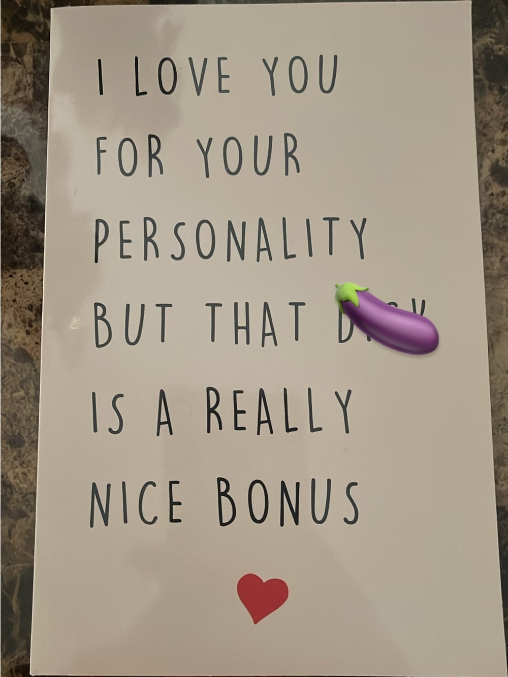 I Love You For Your Personality Birthday Card- White with Black Text & Red Heart